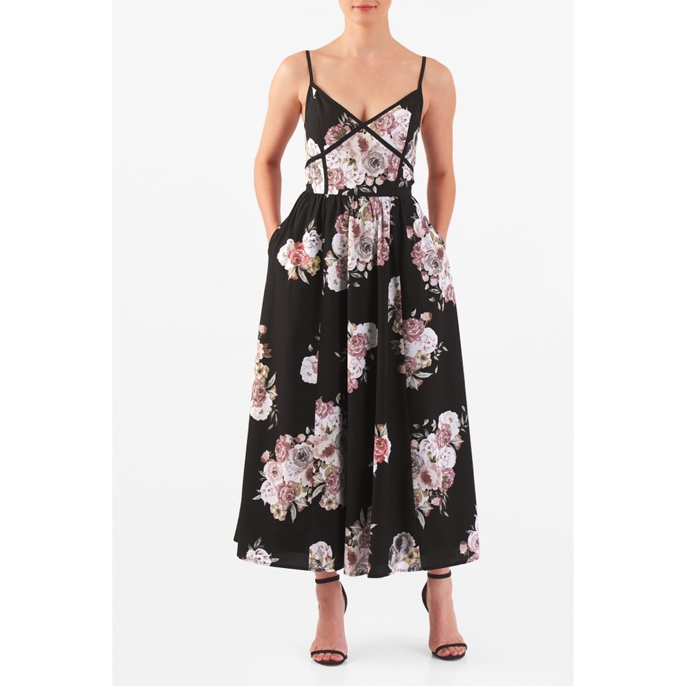 eShakti Floral Print Crepe Midi Dress